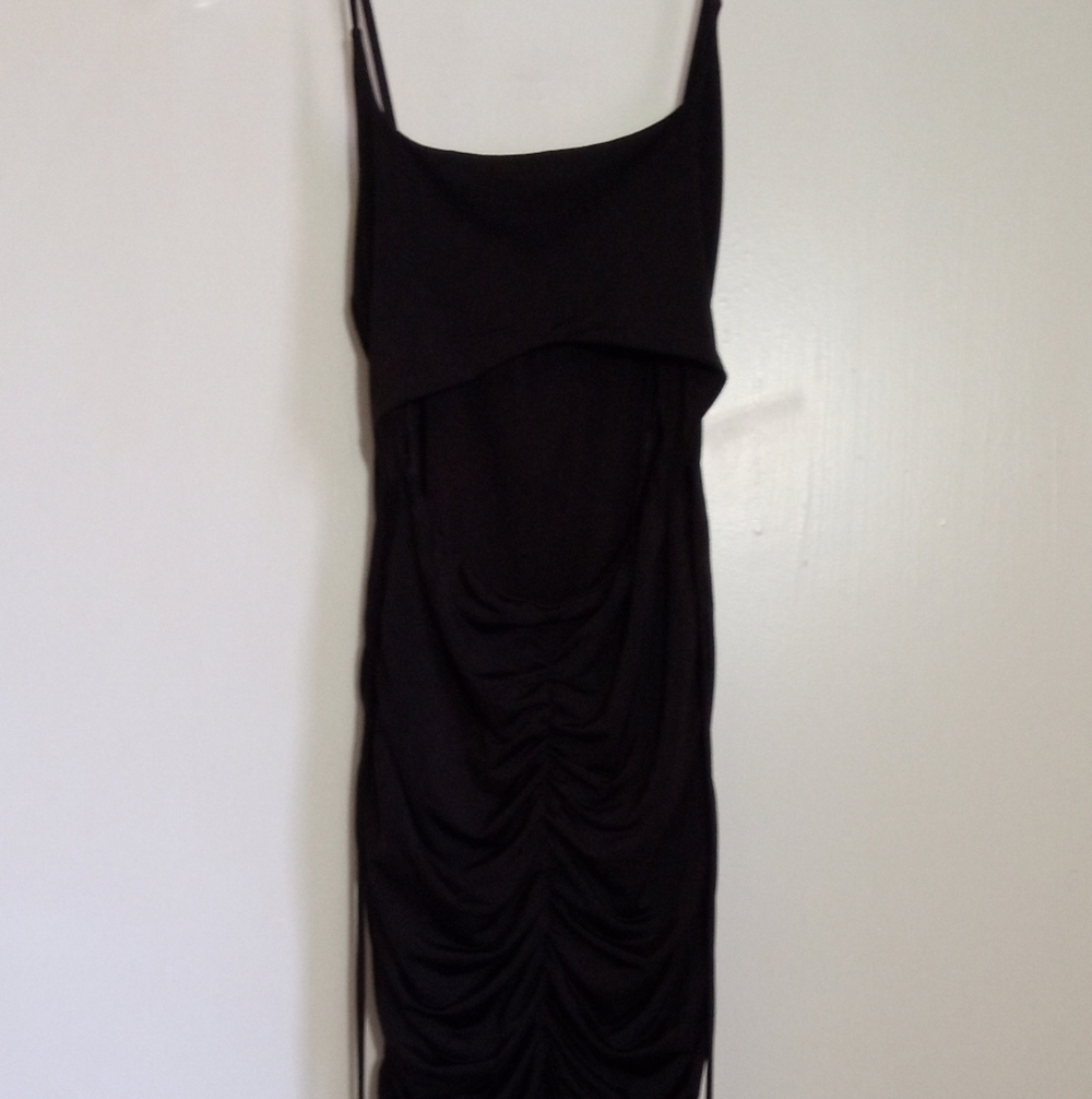 Windsor black ruched bodycon mini dress with cut out back and tie